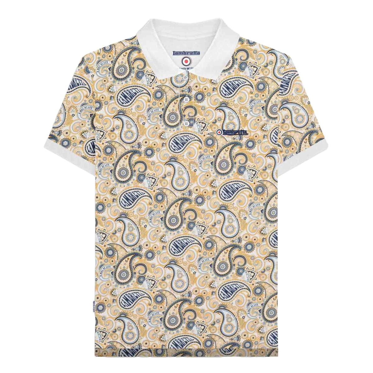 Lambretta Lambretta Men's SS25 Paisley Branded Big & Tall Polo Shirt in Off-White - 1