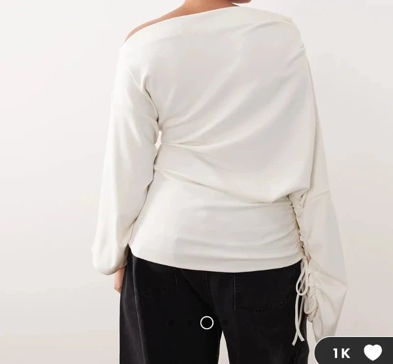 ASOS Arrange curve Jersey off the shoulder wide sleeve top with ruched hem in white