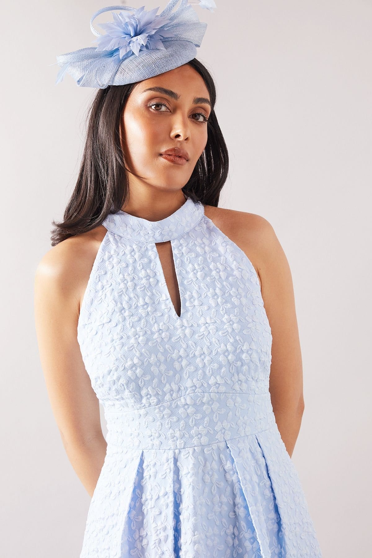 Wallis Wallis Women's Petite Floral Jacquard Halterneck Midaxi Dress in Blue - 4