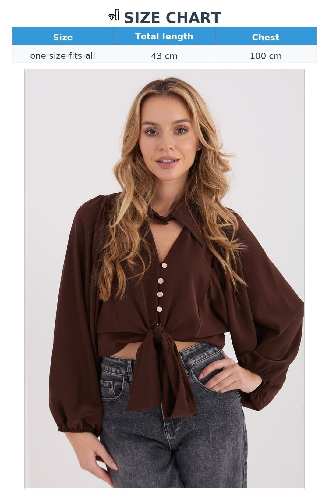 Love Lace Love Lace Women's Elegant Classic Long Sleeve Shirt with Tie in Brown - 4