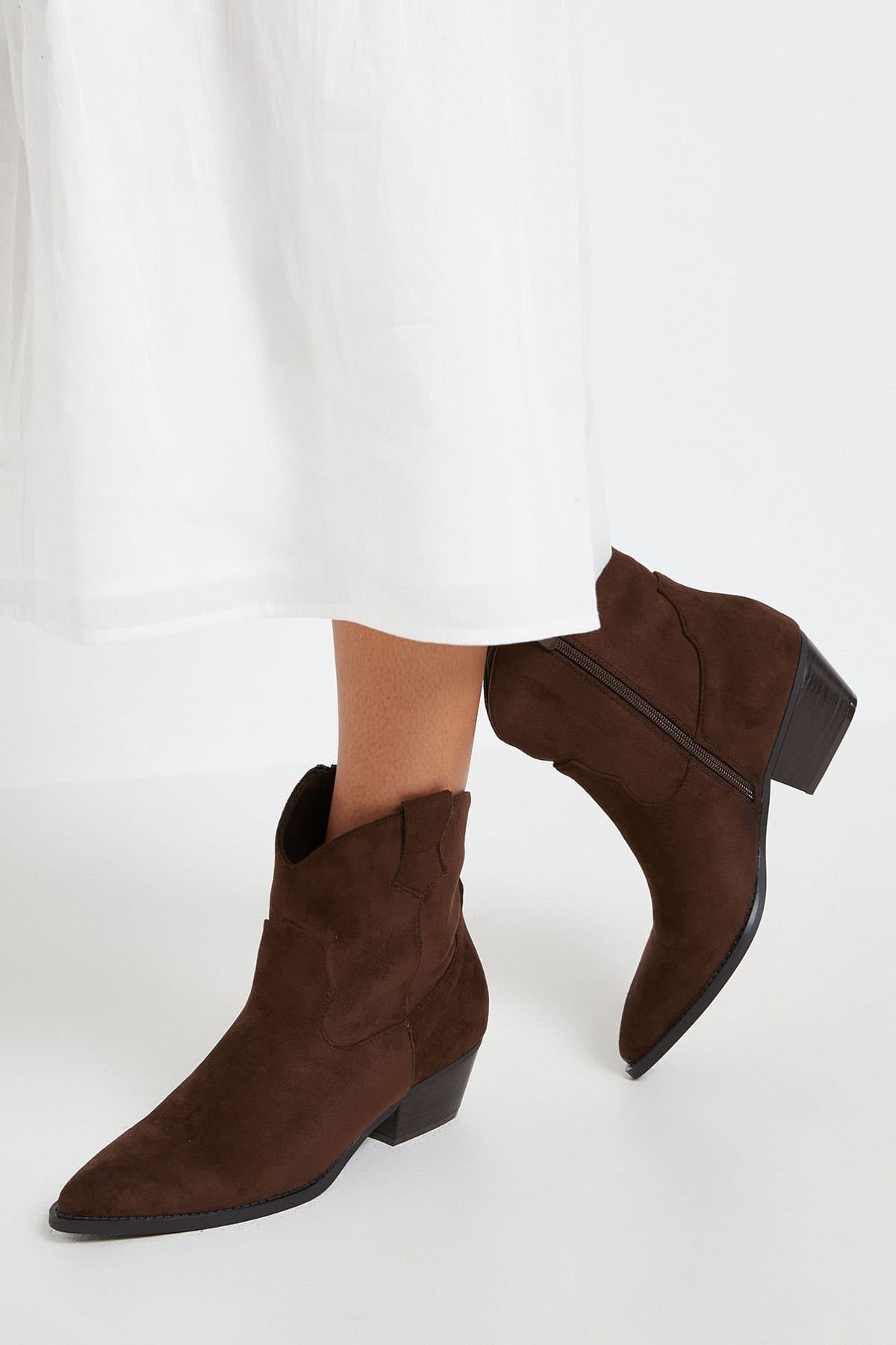 Dorothy Perkins Dorothy Perkins Women's Evie Faux Suede Western Ankle Boots in Brown