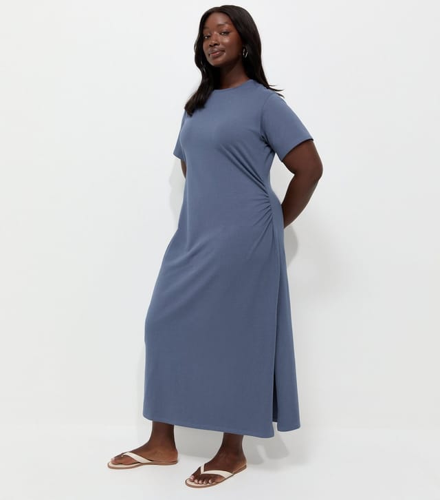New Look Women's Plus Size Navy Cotton Rich Ruched T-Shirt Midi Dress Curves New Look - 2