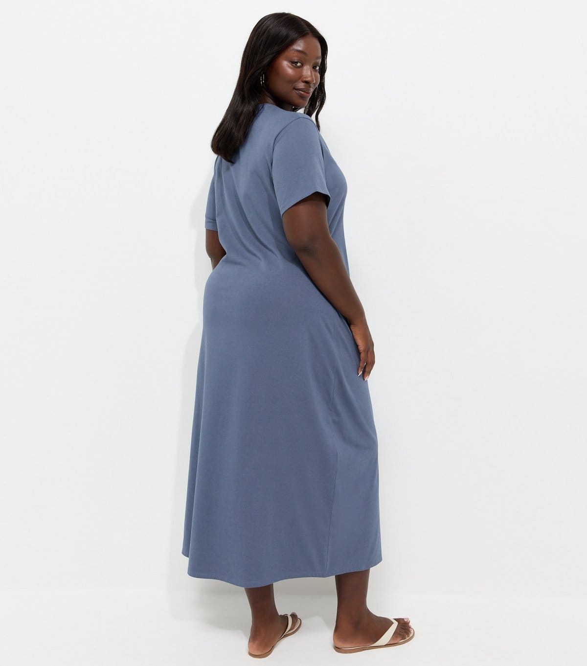 New Look Women's Plus Size Navy Cotton Rich Ruched T-Shirt Midi Dress Curves New Look - 4
