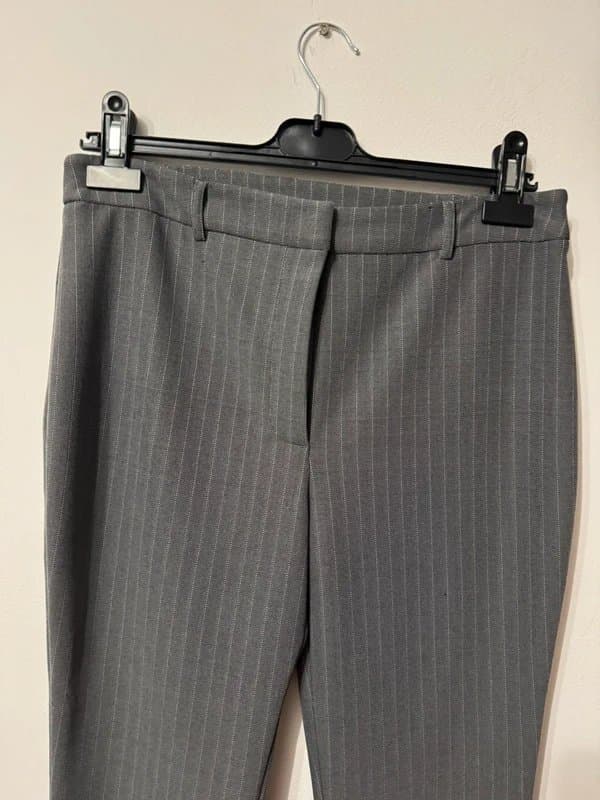 ASOS Design grey pine stripes flared wide leg slim fit trousers pants co ord office minimalist size 10