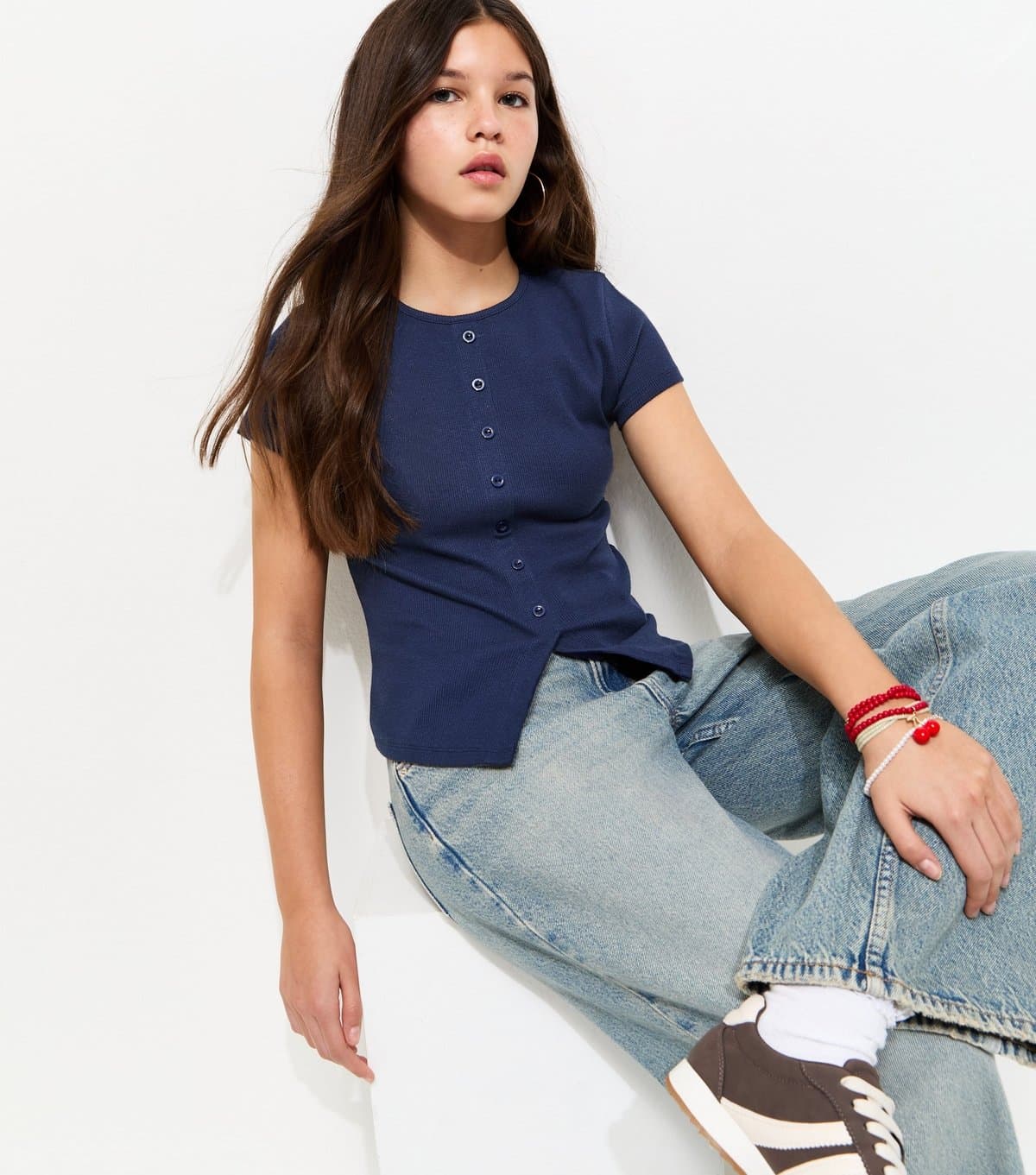 New Look Girls' Navy Ribbed Baby Tee New Look