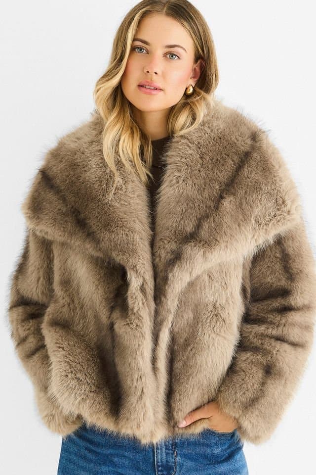 Gini London Gini London Women's Camel Ombre Lapel Faux Fur Jacket