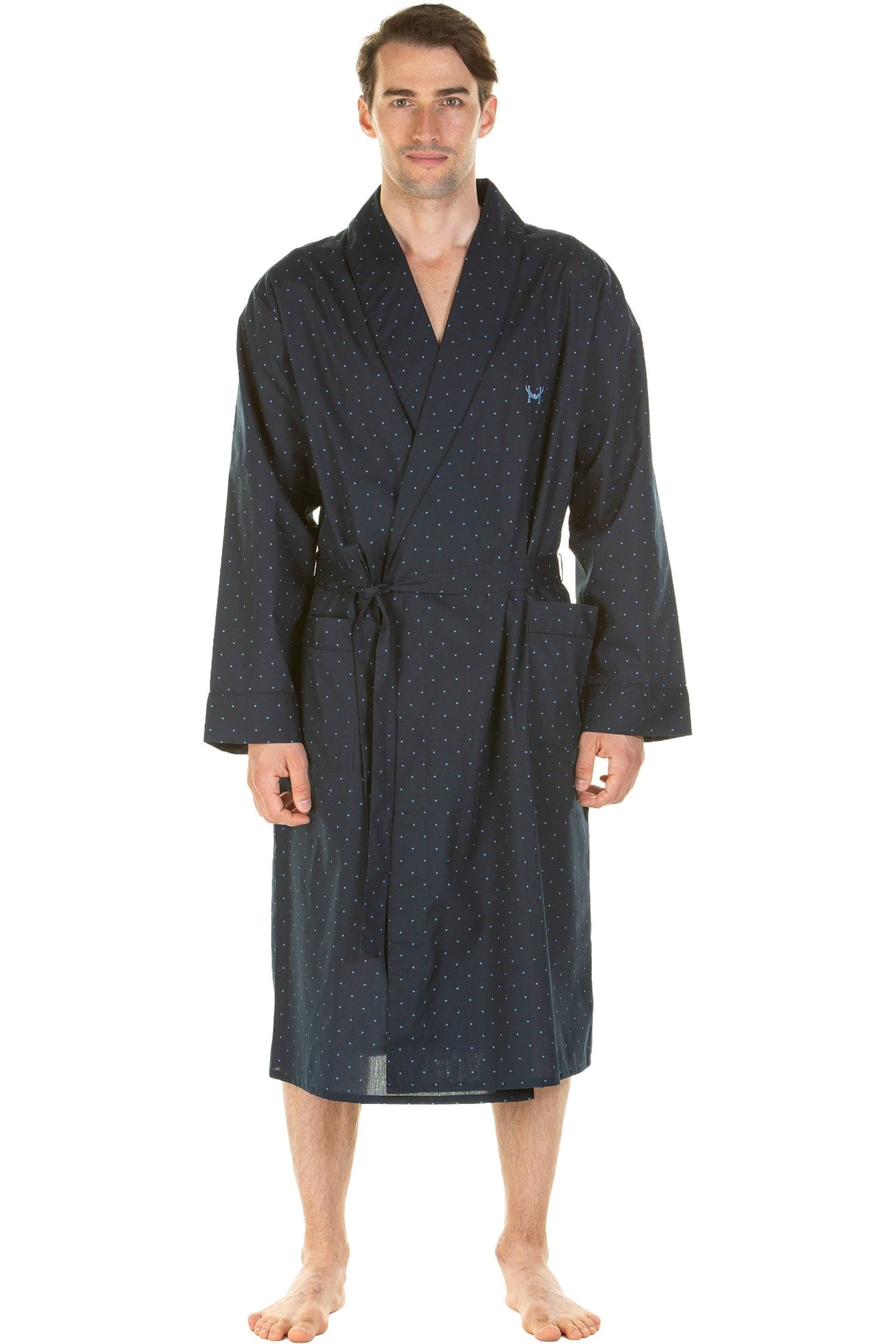 Haigman Haigman Men's Men's Cotton Rich Easy Care Patterned Dressing Gown in Mid Navy