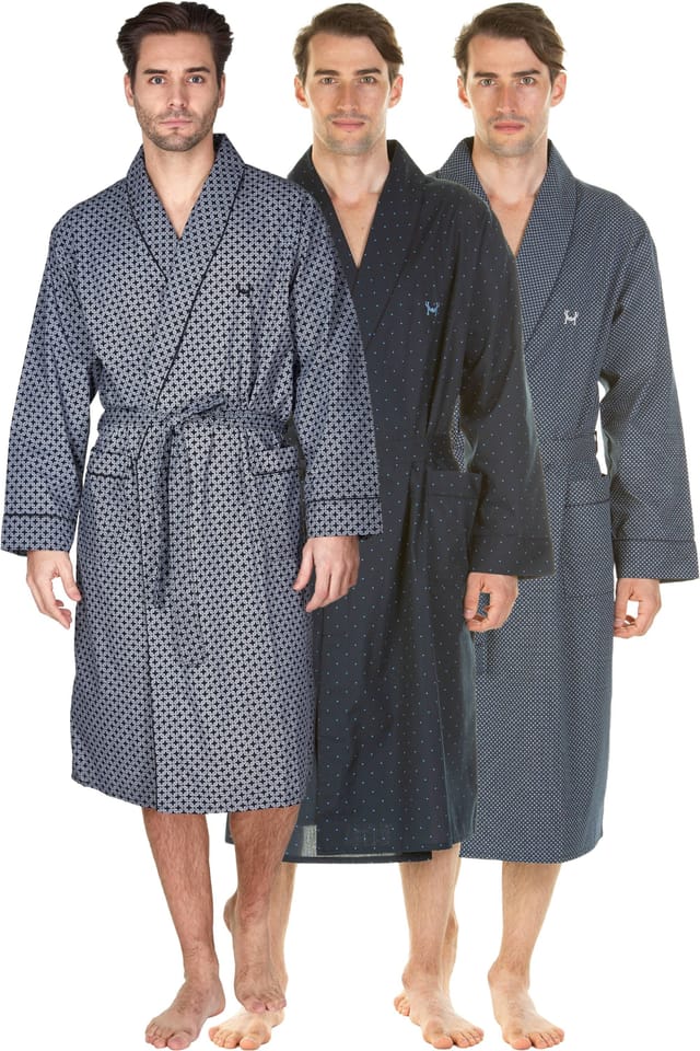 Haigman Haigman Men's Men's Cotton Rich Easy Care Patterned Dressing Gown in Mid Navy - 2