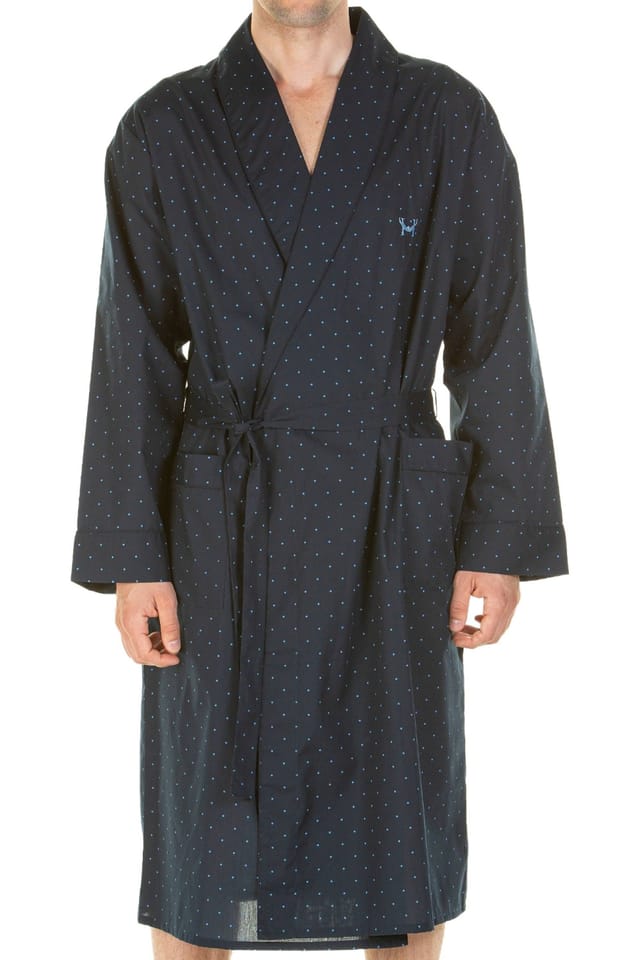 Haigman Haigman Men's Men's Cotton Rich Easy Care Patterned Dressing Gown in Mid Navy - 3