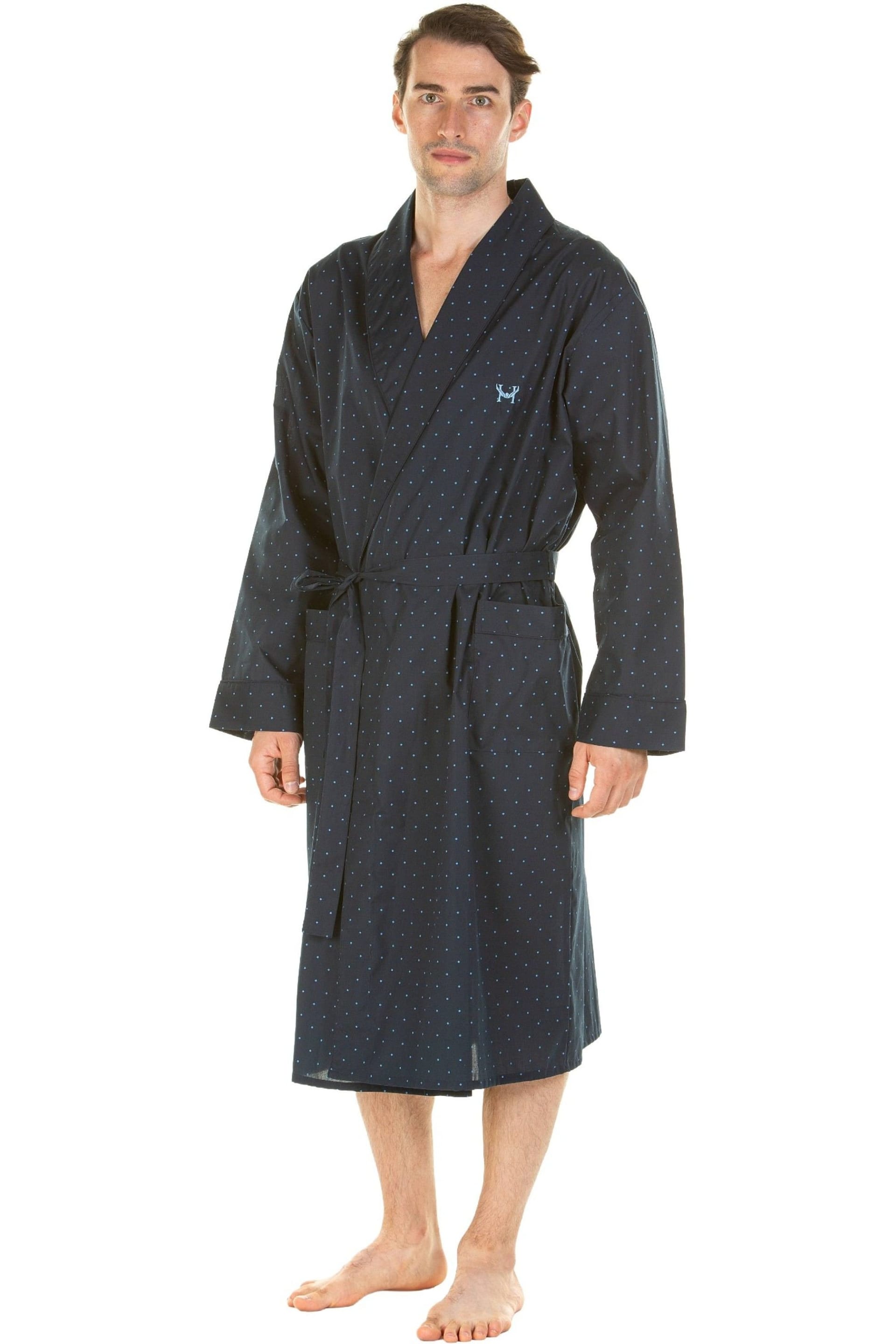 Haigman Haigman Men's Men's Cotton Rich Easy Care Patterned Dressing Gown in Mid Navy - 4