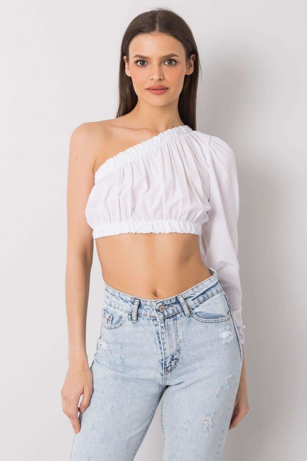 Love Lace White Asymmetric Neck Casual Blouse