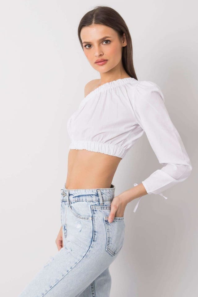Love Lace Love Lace Women's Asymmetric Neck Casual Long Sleeve Blouse in White - 2