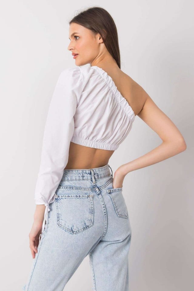 Love Lace Love Lace Women's Asymmetric Neck Casual Long Sleeve Blouse in White - 3