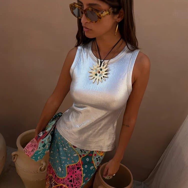 Never Fully Dressed Silver Ribbed Tank Top