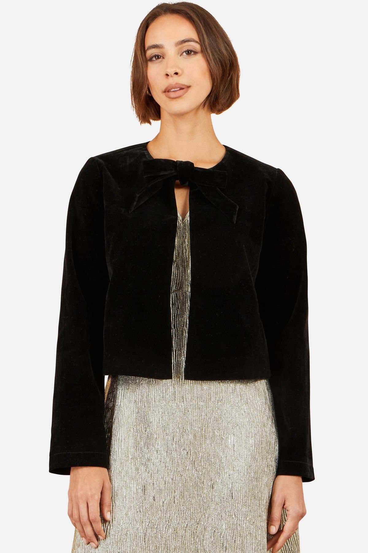 Yumi Yumi Women's Velvet Bow Jacket in Black
