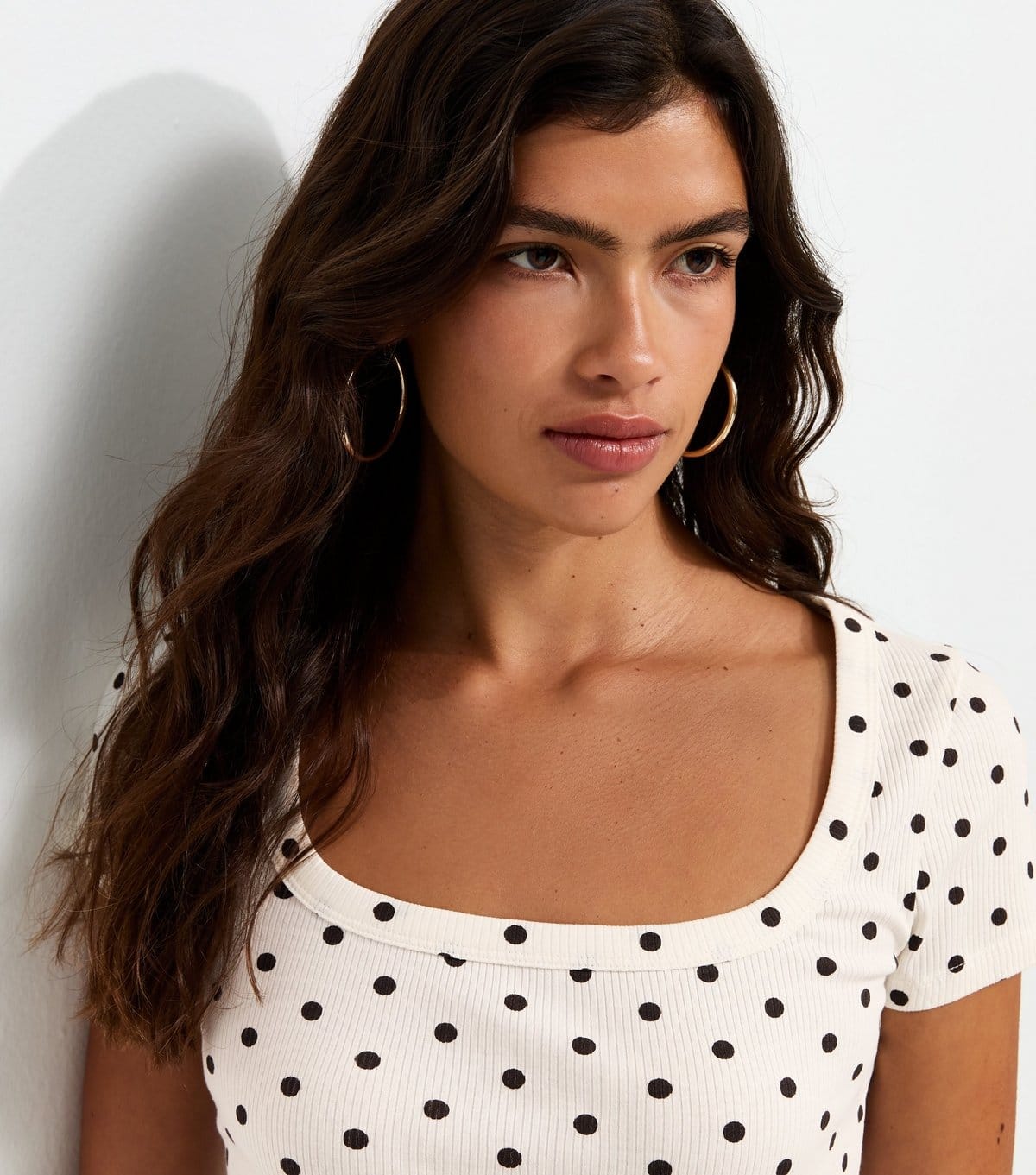 New Look Cream Polka Dot Square Neck T-Shirt
