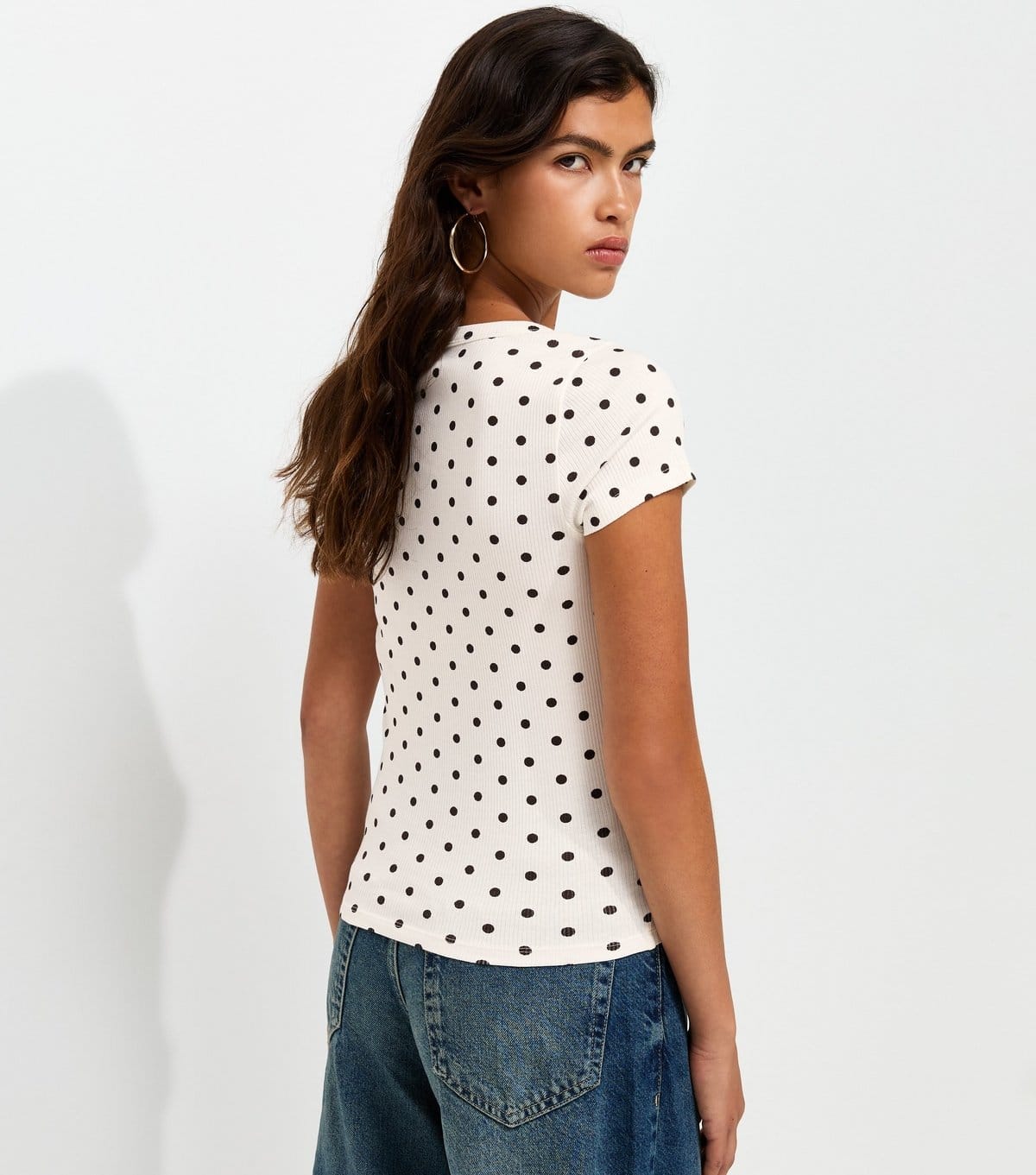 New Look Women's Cream Cotton Rich Polka Dot Square Neck T-Shirt New Look - 4