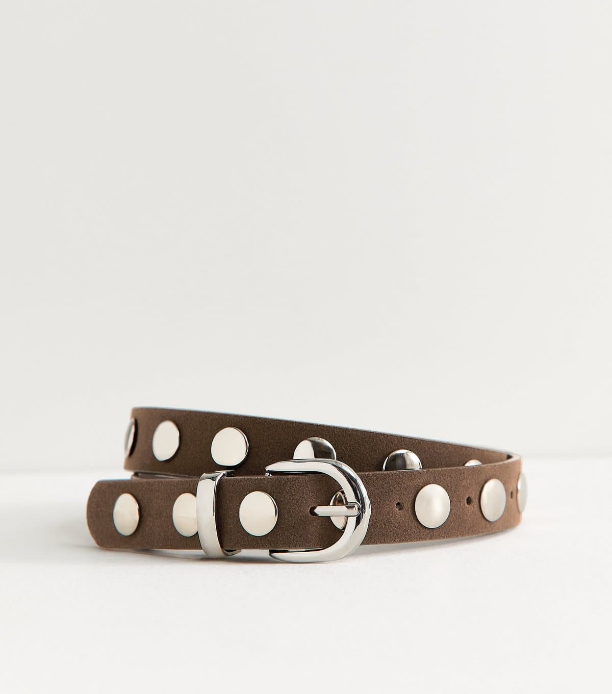 New Look New Look Dark Brown Faux Suede Studded Belt Vegan