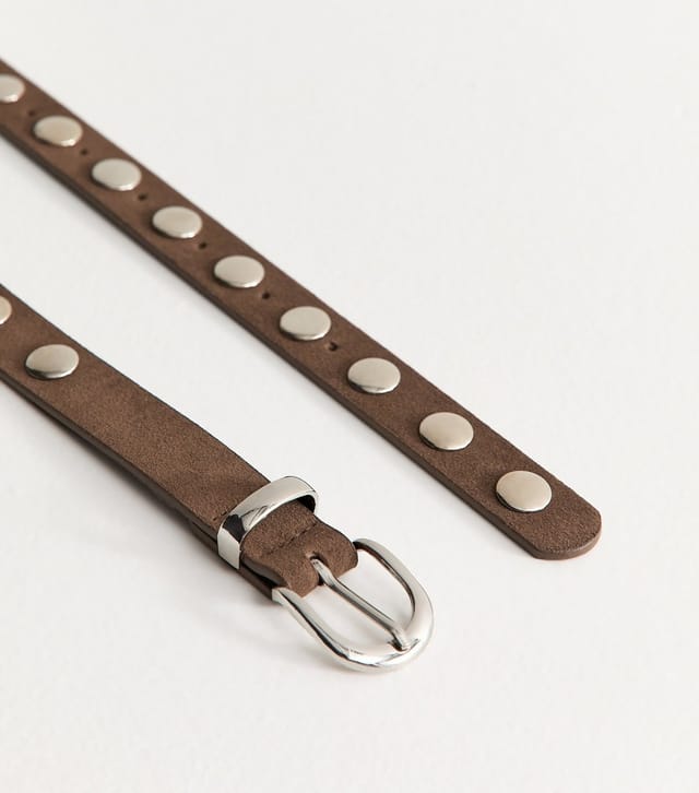 New Look Dark Brown Faux Suede Studded Belt Vegan New Look - 3
