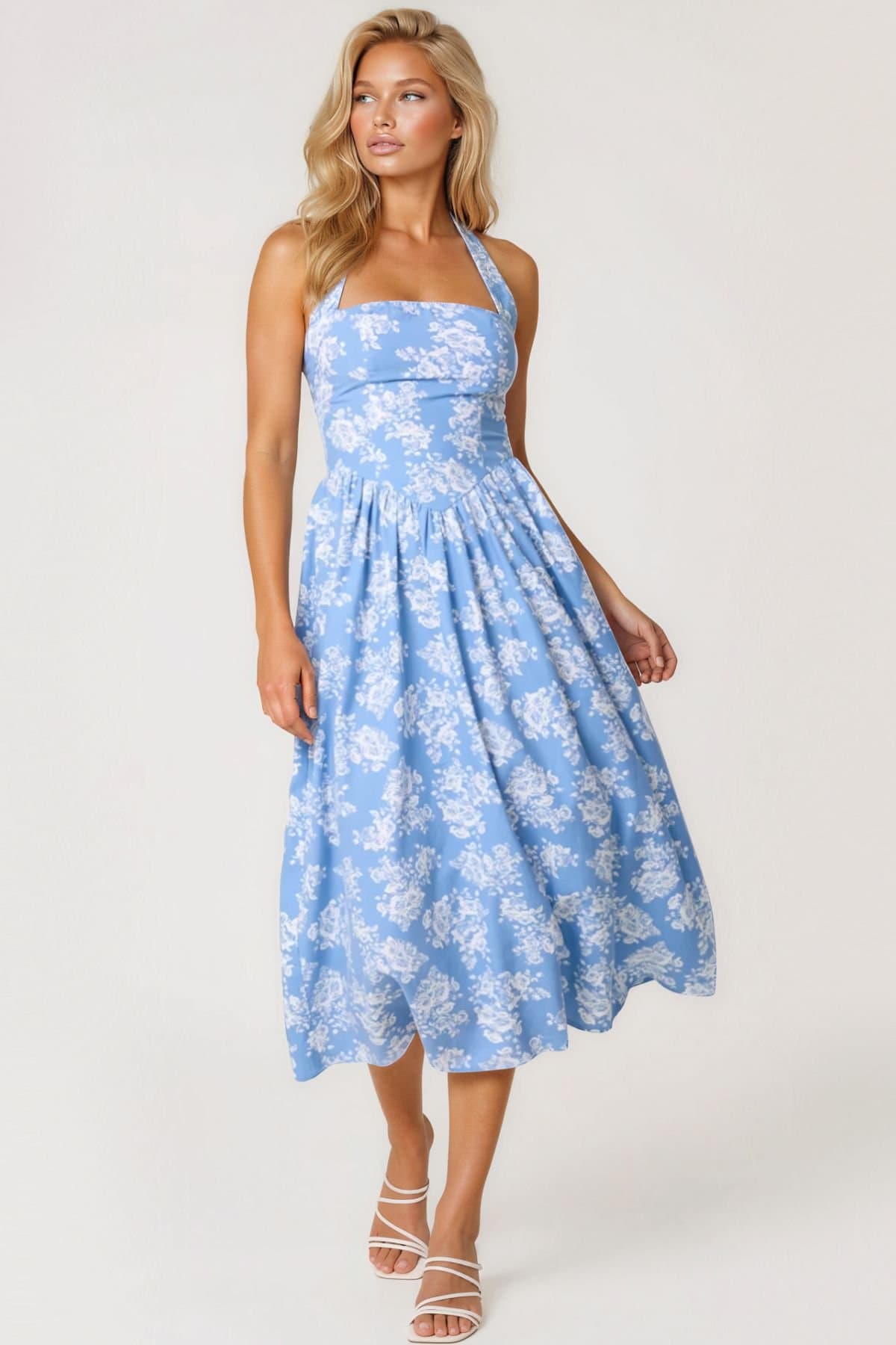 Aftershock London Aftershock London Women's Blue Floral Halterneck Midi Dress