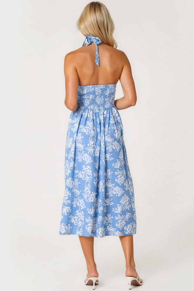 Aftershock London Aftershock London Women's Blue Floral Halterneck Midi Dress - 3