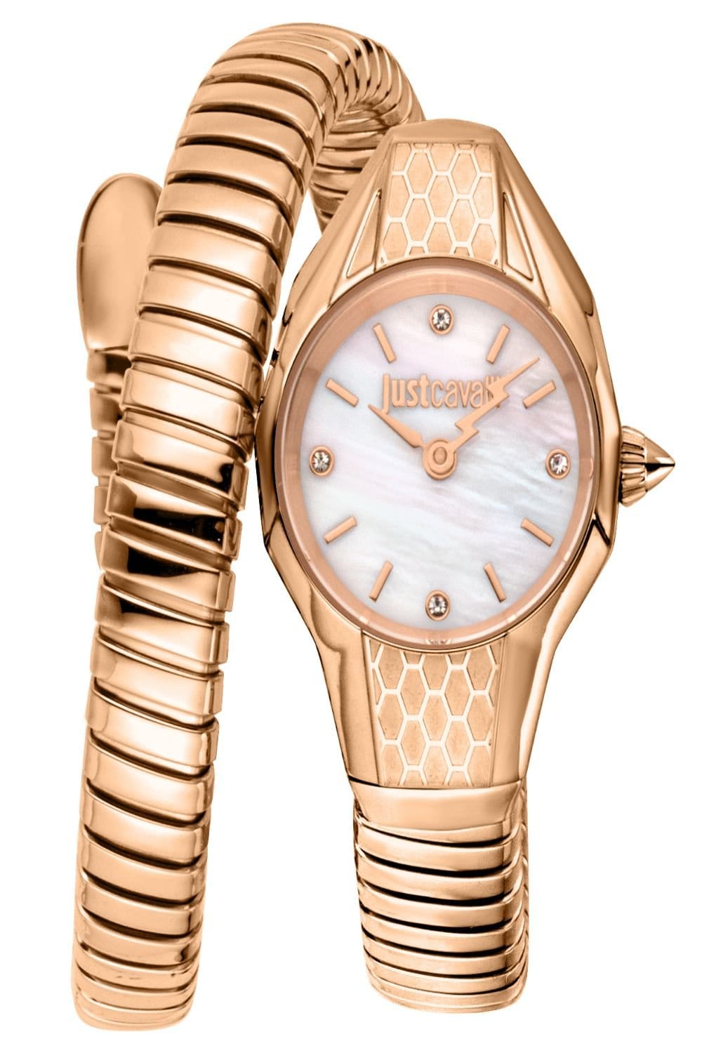 Just Cavalli Just Cavalli Women's Snake 316L Stainless Steel Rose Gold Diamonds Mother of Pearl Watch - 1
