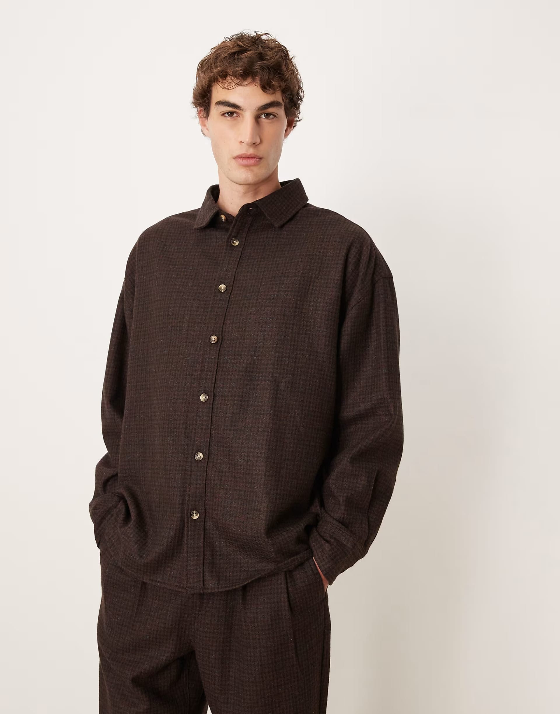 ASOS DESIGN Brown Check Oversized Wool Look Shirt