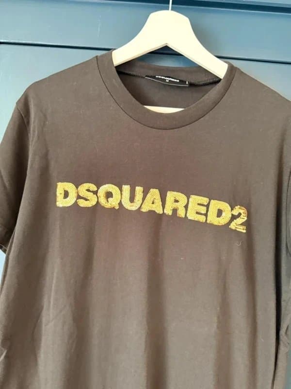 Dsquared2 Dsquared2 black gold sequin logo t-shirt | cool fit oversized unisex designer size m
