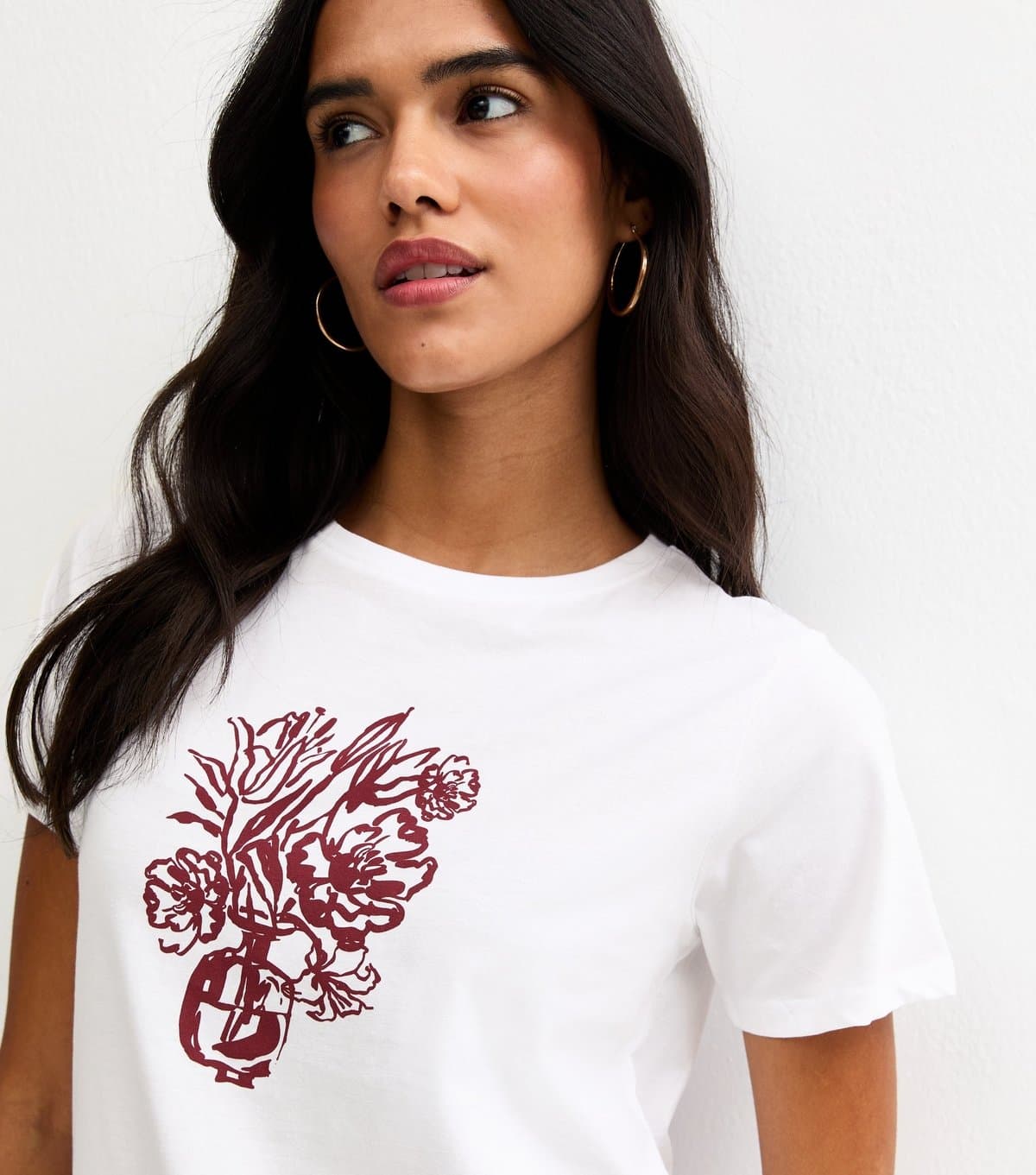 New Look Women's White Cotton Vase Print T-Shirt New Look