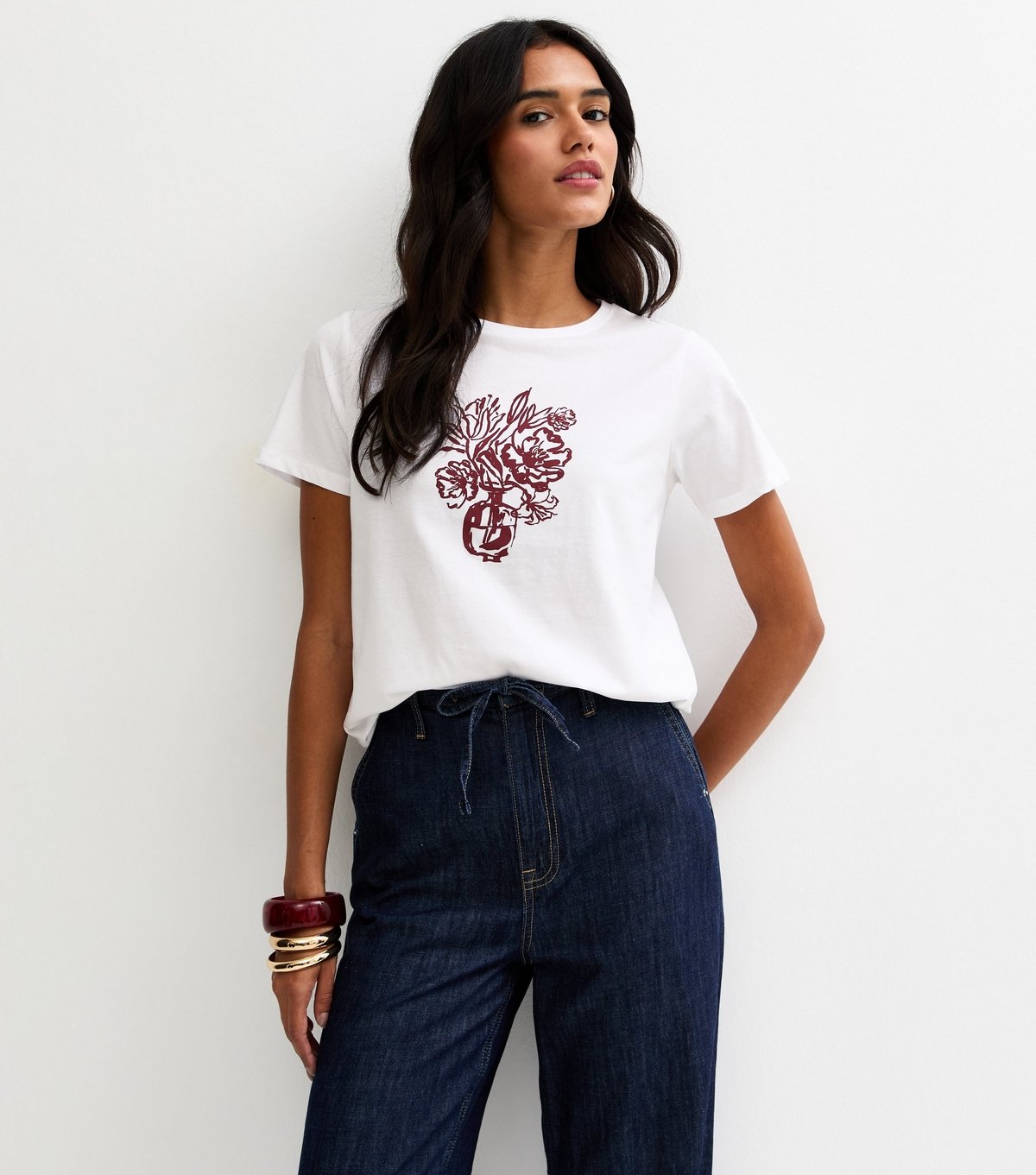 New Look Women's White Cotton Vase Print T-Shirt New Look - 2