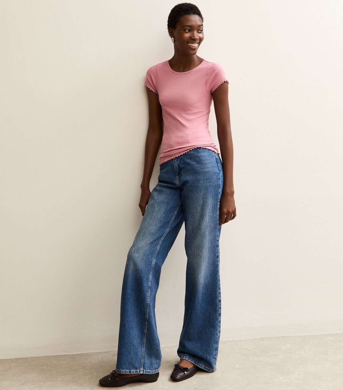 New Look Women's Tall Pink Ribbed Babylock T-Shirt New Look - 3