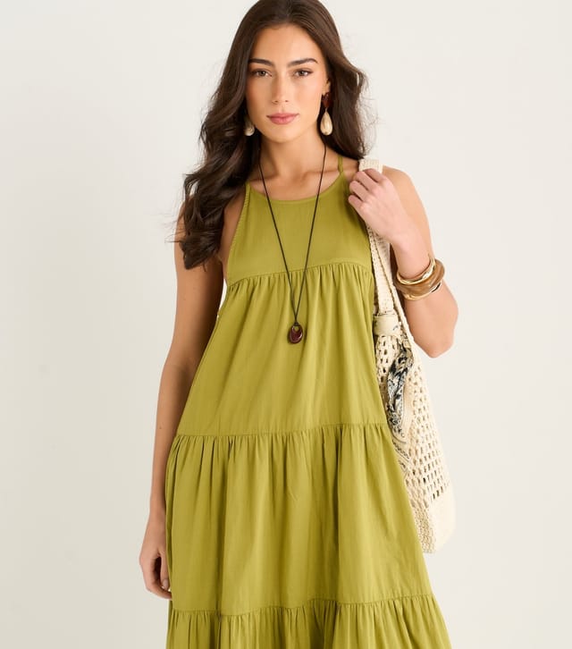 Gini London Women's Light Khaki Halter Neck Tiered Maxi Dress Gini London New Look - 2
