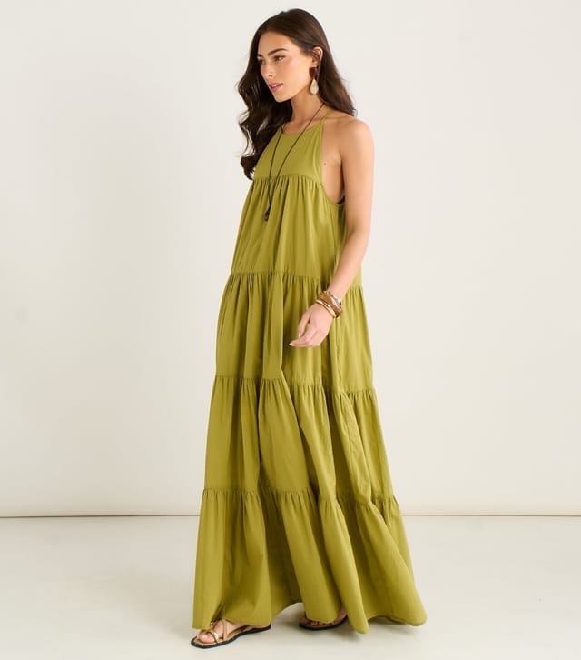 Gini London Women's Light Khaki Halter Neck Tiered Maxi Dress Gini London New Look - 3