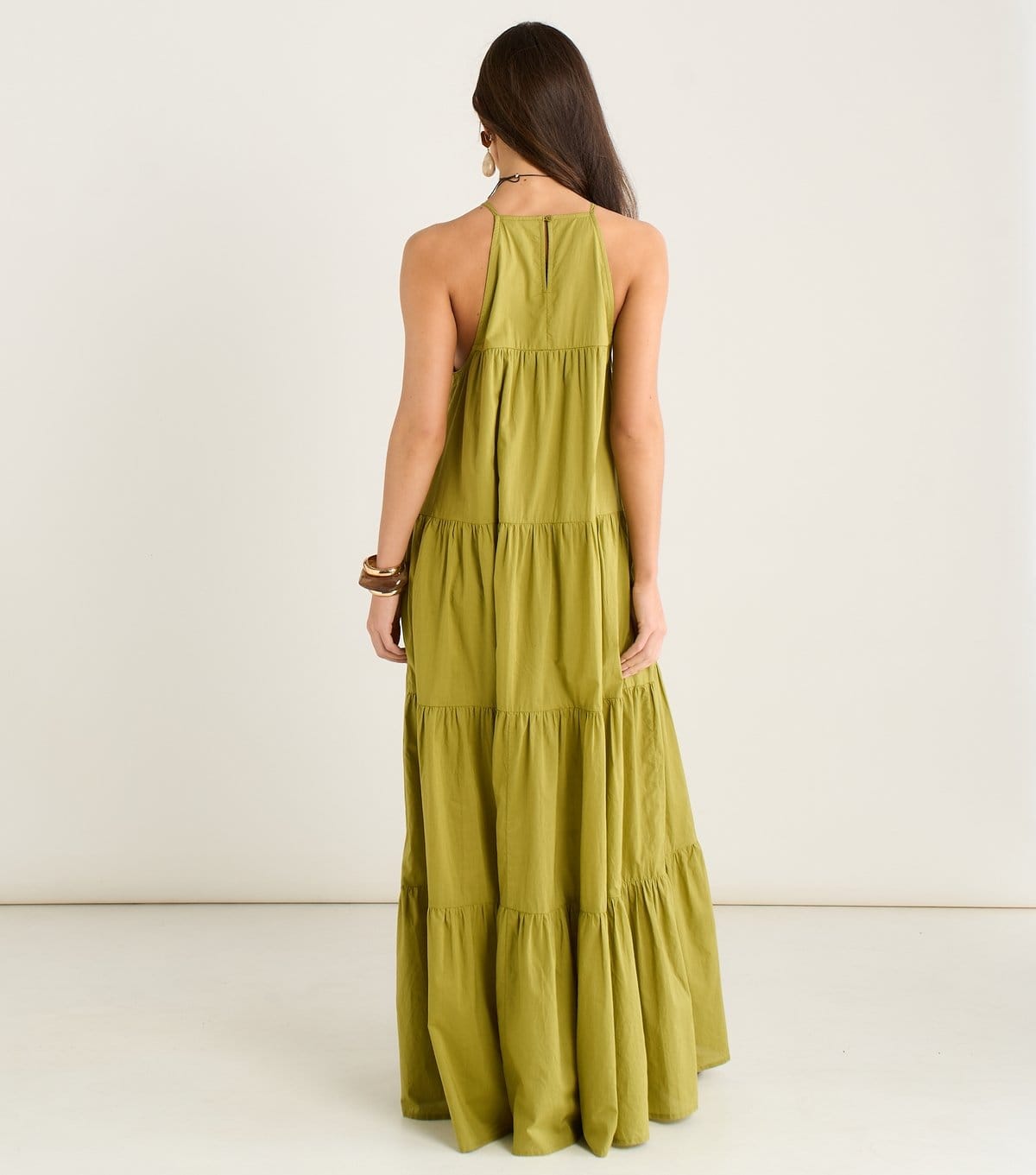 Gini London Women's Light Khaki Halter Neck Tiered Maxi Dress Gini London New Look - 4