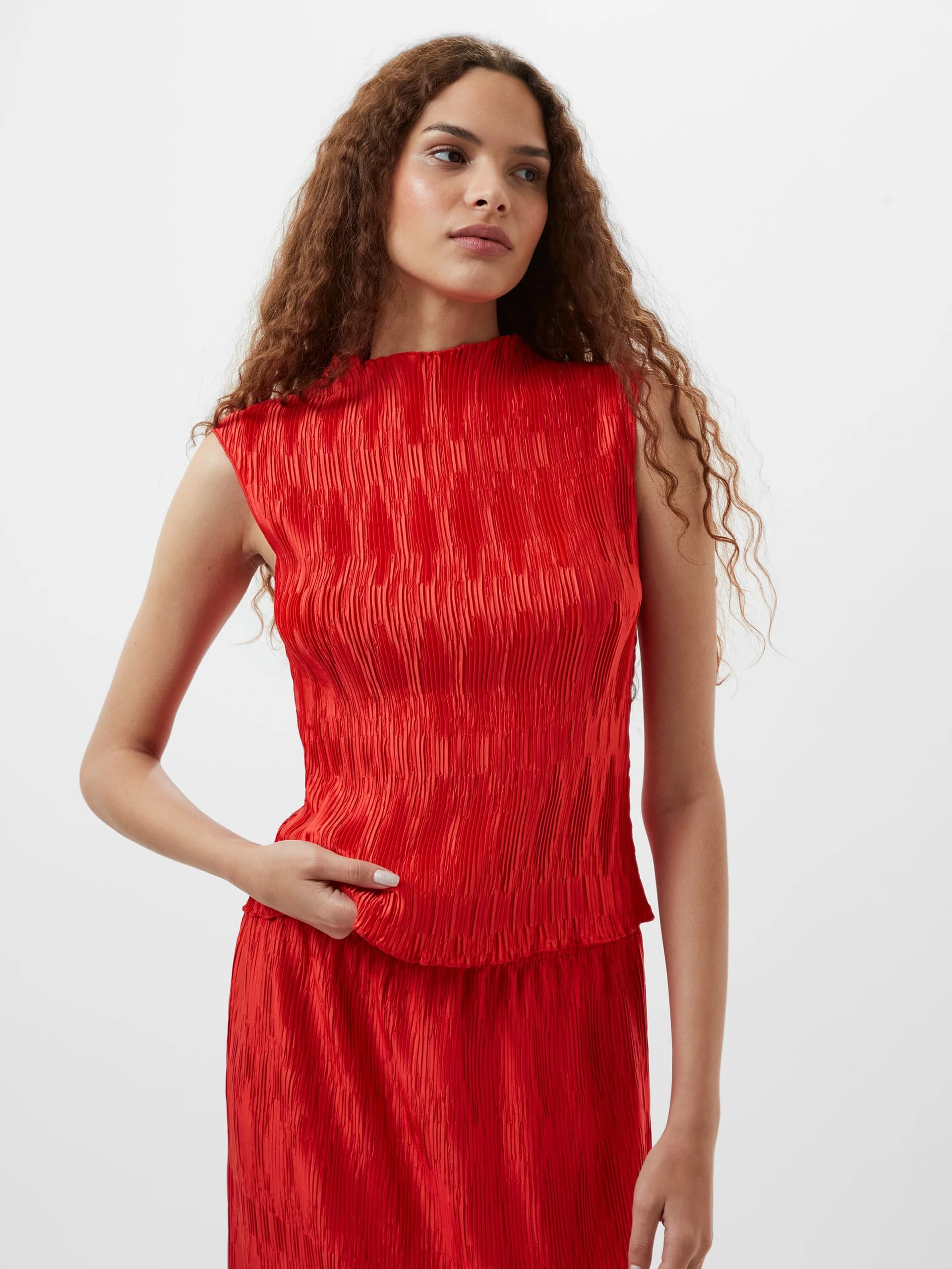 French Connection Moira Pleated Sleeveless Top Scarlet Red