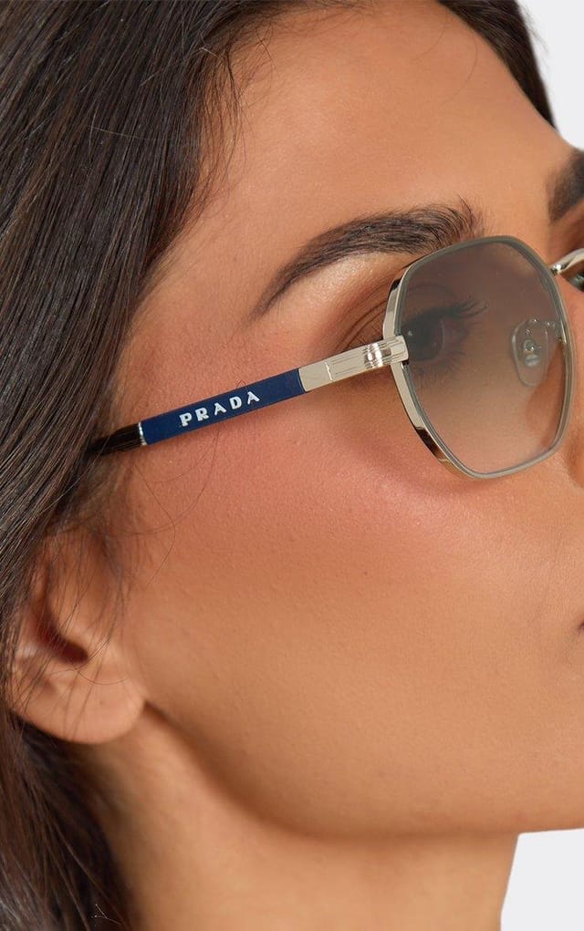 EGO Thin Metal Frame Side Logo Shaped Sunglasses In Silver, Women's Size UK 0 - 2