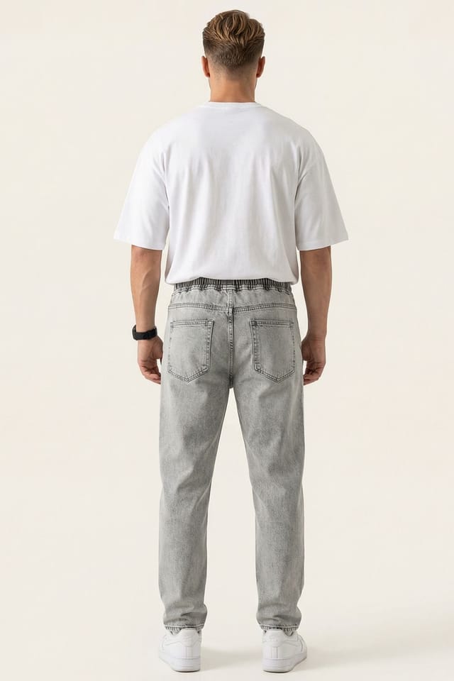 Big Dart Big Dart Men's Relaxed Fit Denim Pants with Drawstring Waist in Light Grey - 3