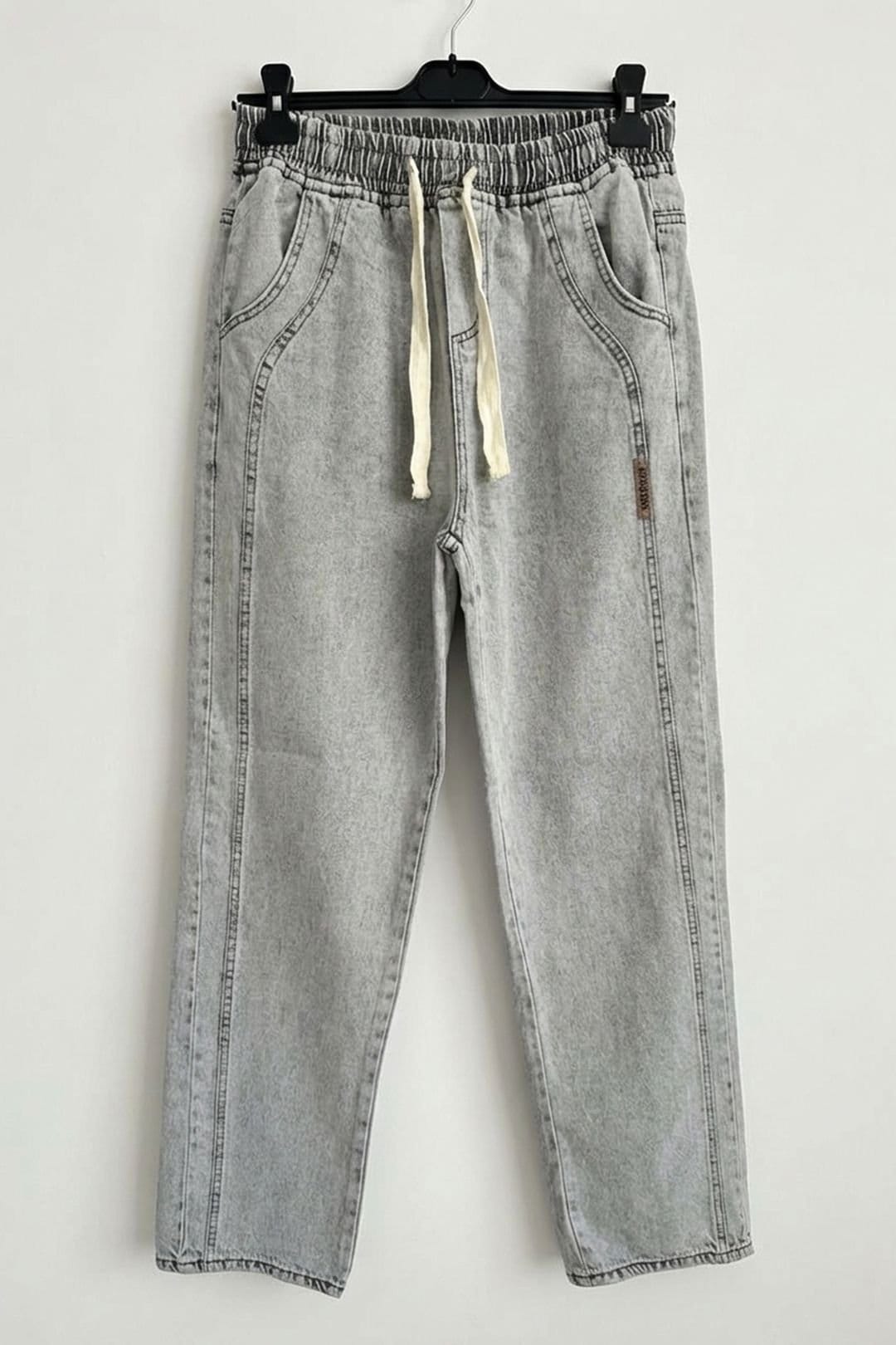 Big Dart Big Dart Men's Relaxed Fit Denim Pants with Drawstring Waist in Light Grey - 4
