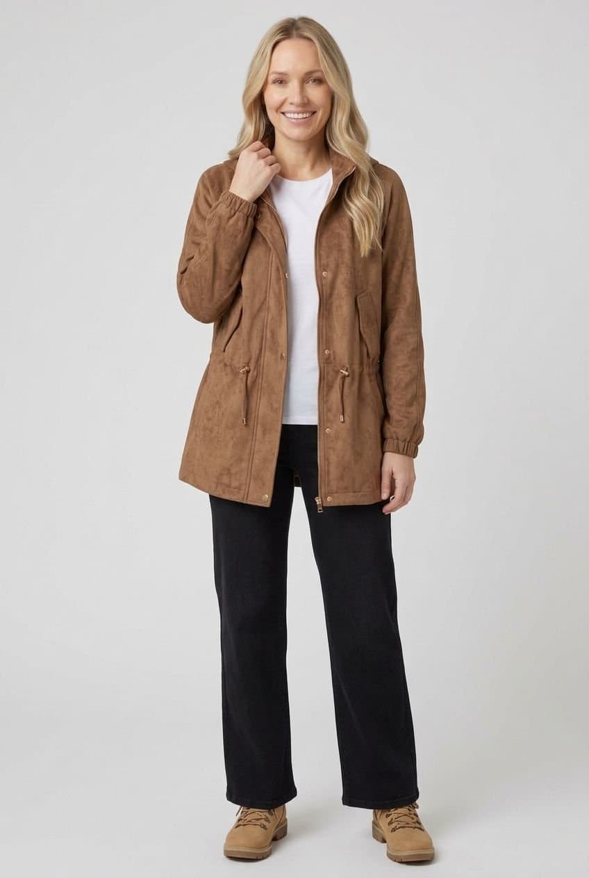 Izabel London Izabel London Women's Faux Suede High Neck Drawstring Jacket in Brown