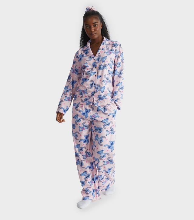 Skinnydip Women's Light Pink Disney Stitch Print Pyjama Set Skinnydip New Look - 2