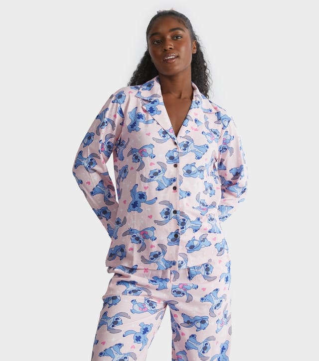 Skinnydip Women's Light Pink Disney Stitch Print Pyjama Set Skinnydip New Look - 3