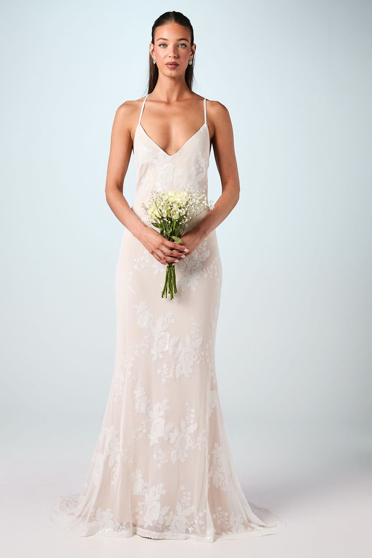 Coast Coast Women's V Neck Embellished Mesh Cami Maxi Wedding Dress in Ivory