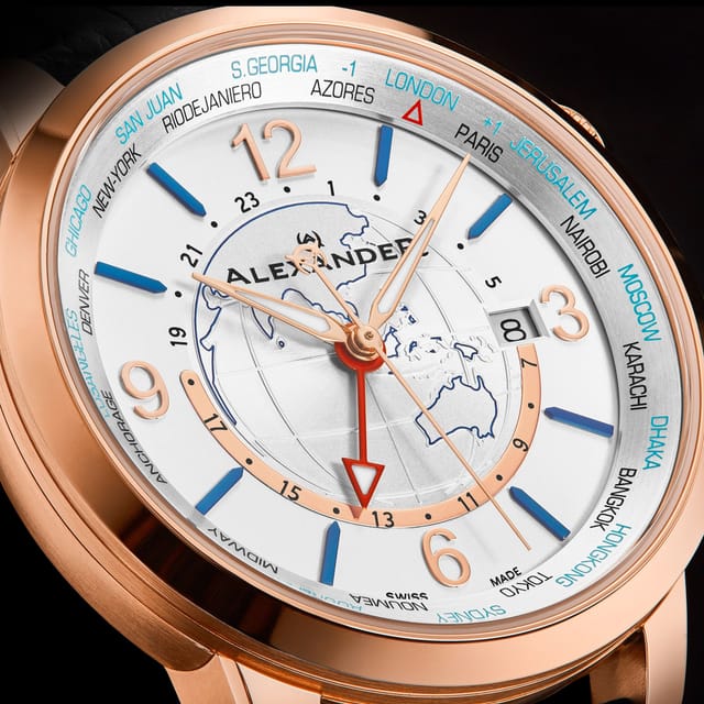 Alexander Alexander Men's A171B Journeyman 2 42mm Luxury World Traveler Watch in Rose Gold - 2