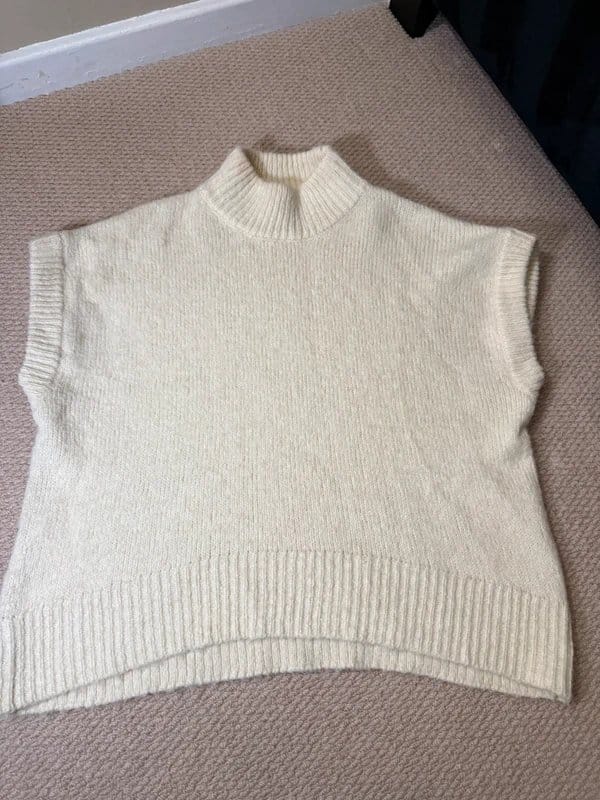 Et Vous Cream Knitted High Neck Vest - Size L