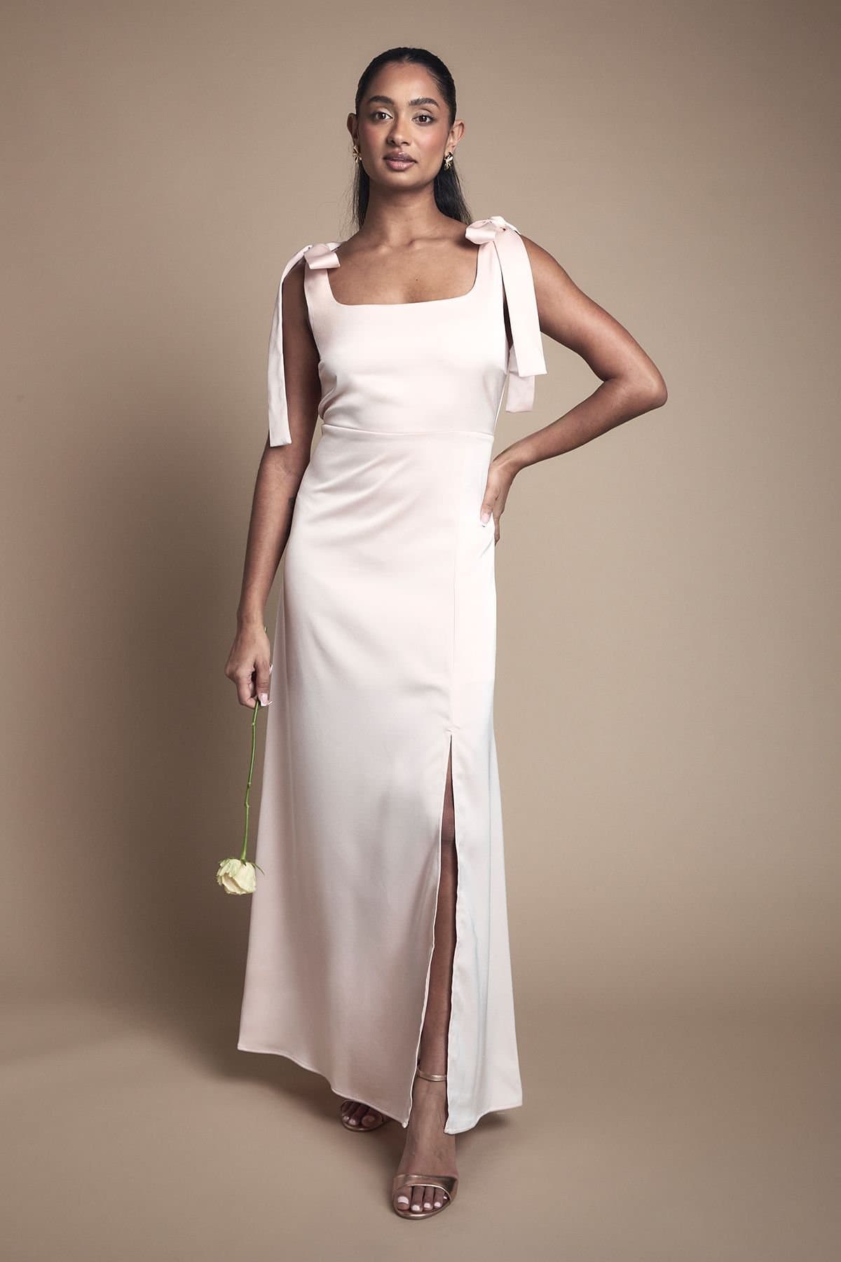 Oasis Oasis Women's Satin Tie Shoulder Midi Bridesmaid Dress in Blush