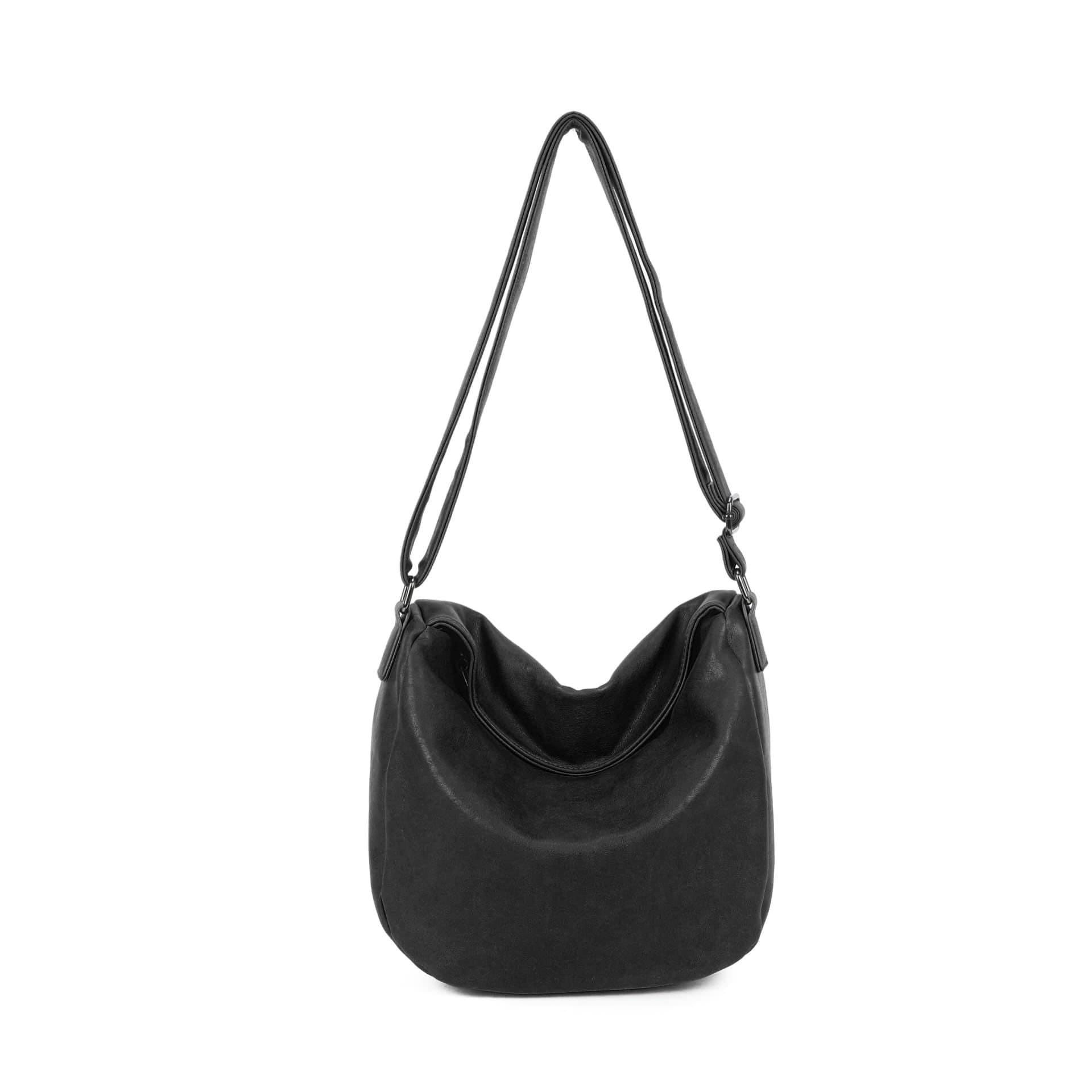 Woodland Leathers Woodland Leathers Women's Slouch Shoulder Bag, Long Strap Crossbody Hobo Bag in Black
