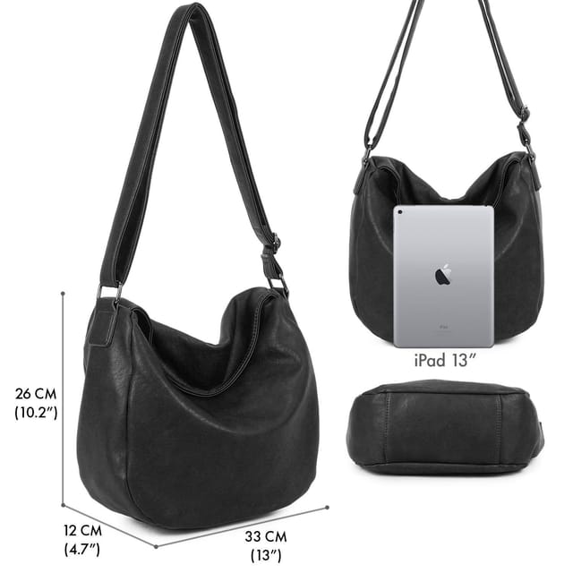 Woodland Leathers Woodland Leathers Women's Slouch Shoulder Bag, Long Strap Crossbody Hobo Bag in Black - 2