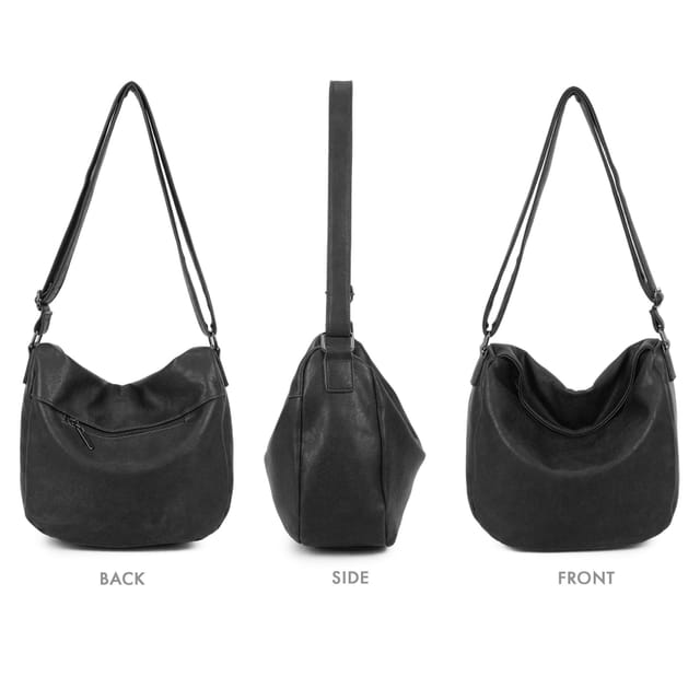 Woodland Leathers Woodland Leathers Women's Slouch Shoulder Bag, Long Strap Crossbody Hobo Bag in Black - 3