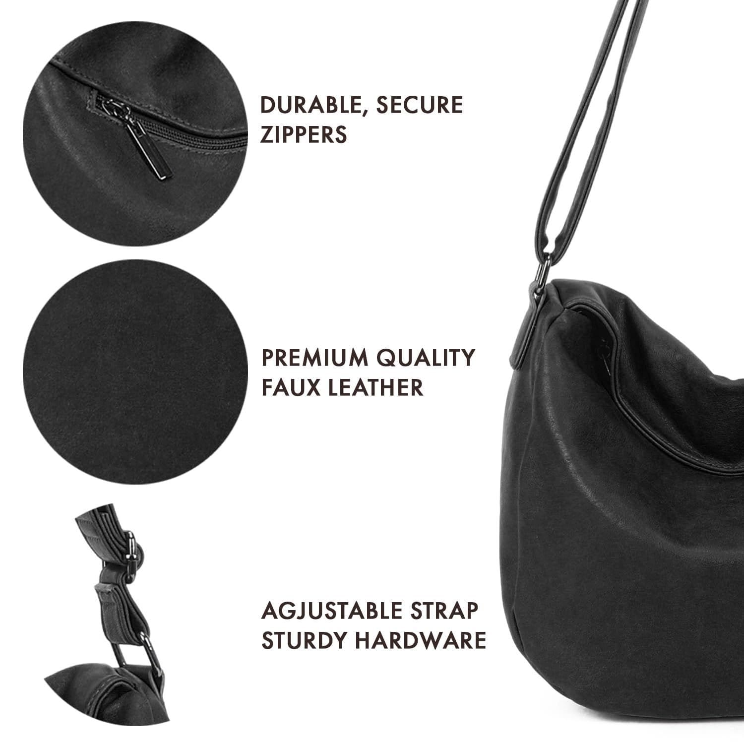 Woodland Leathers Woodland Leathers Women's Slouch Shoulder Bag, Long Strap Crossbody Hobo Bag in Black - 4