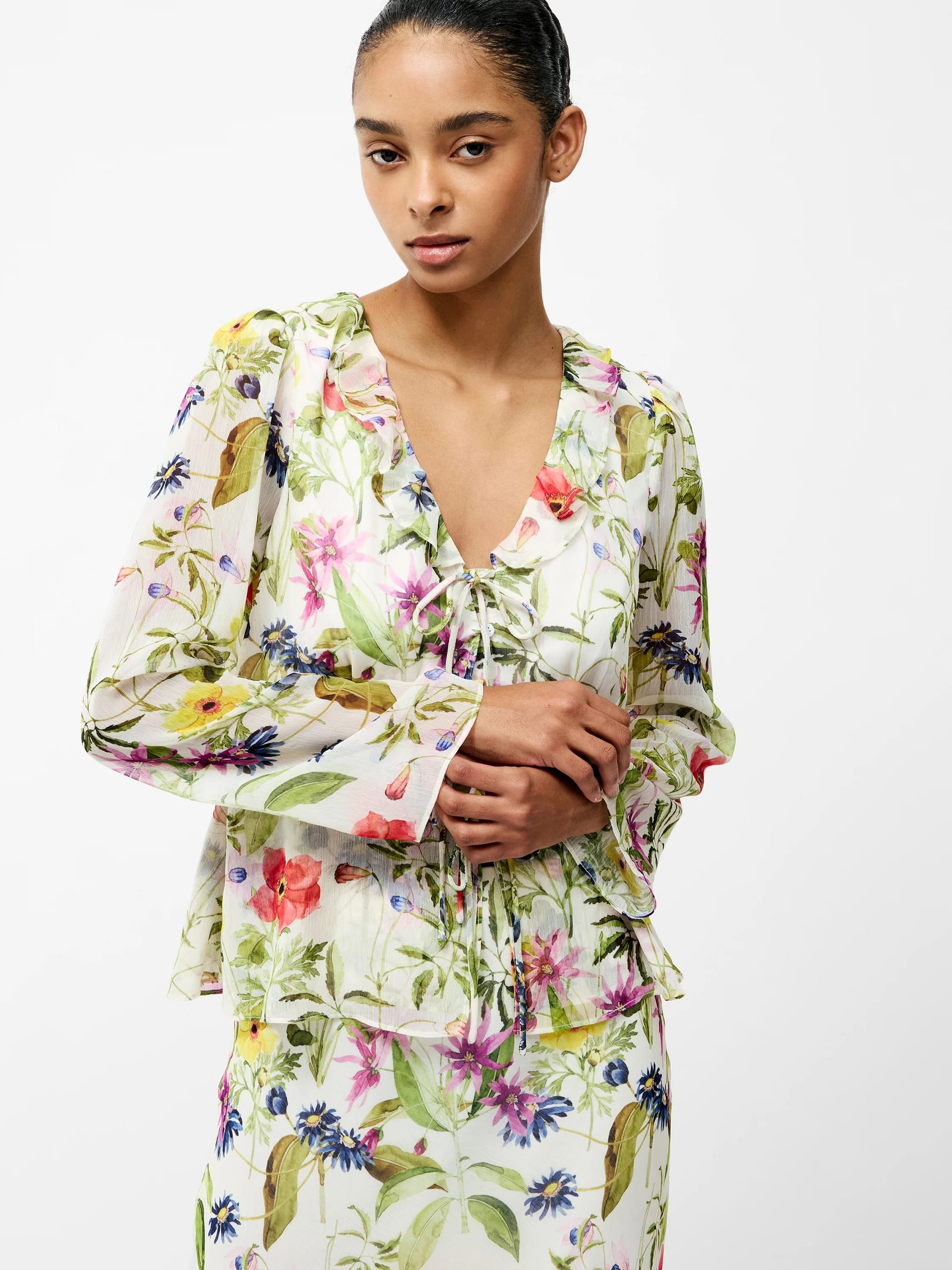 French Connection White Floral Print Blouse